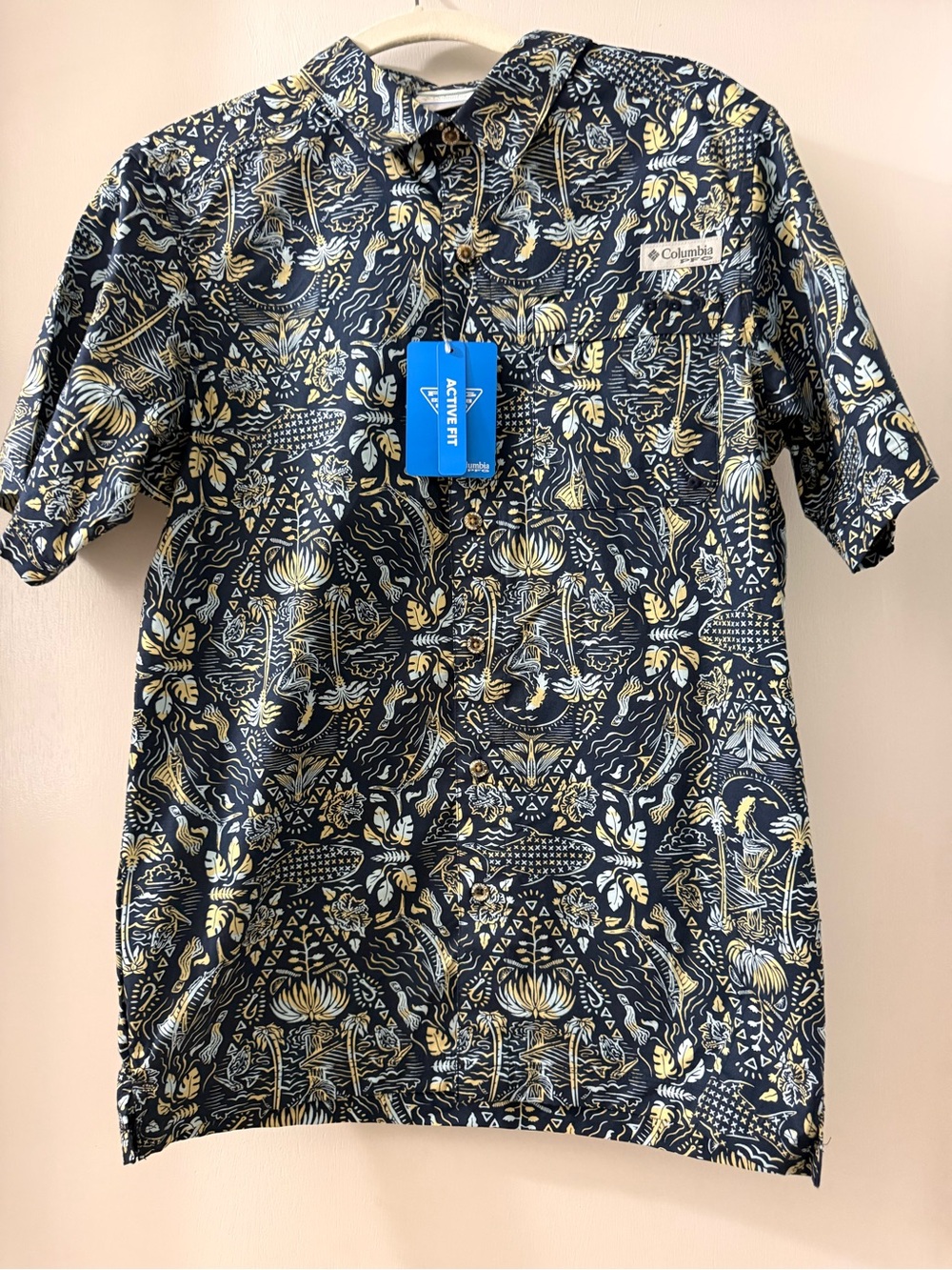 Columbia Men's Short-Sleeve Button-Down Shirt - Navy & Yellow Floral